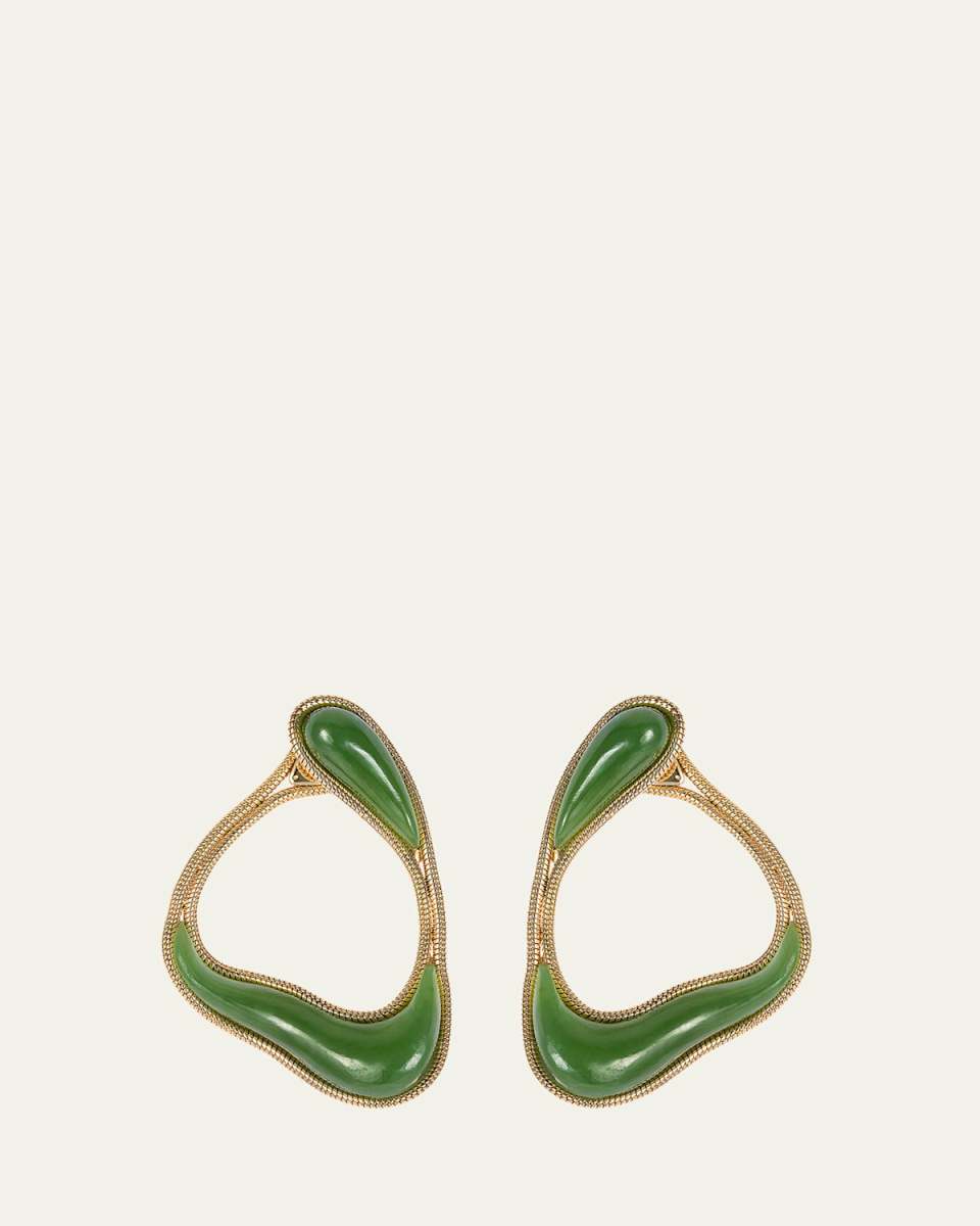 18K Yellow Gold Stream Loop Earrings with Jade